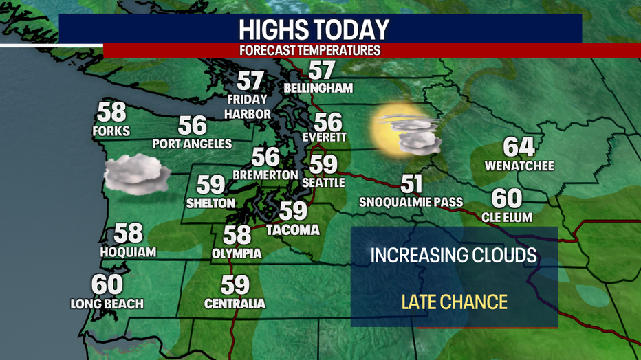 Shower-free weather and highs in the 50s are forecast in Seattle.
