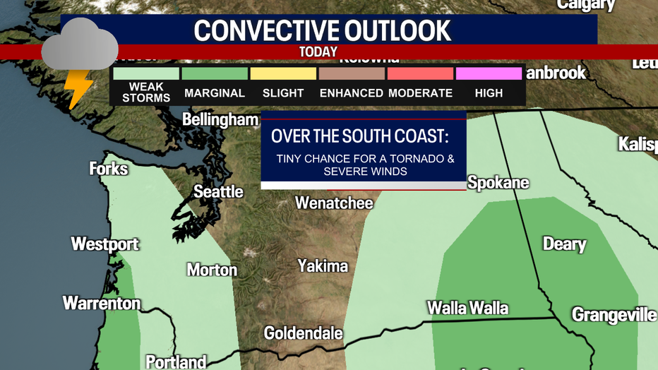 Thunderstorms could develop in parts of Washington State today.
