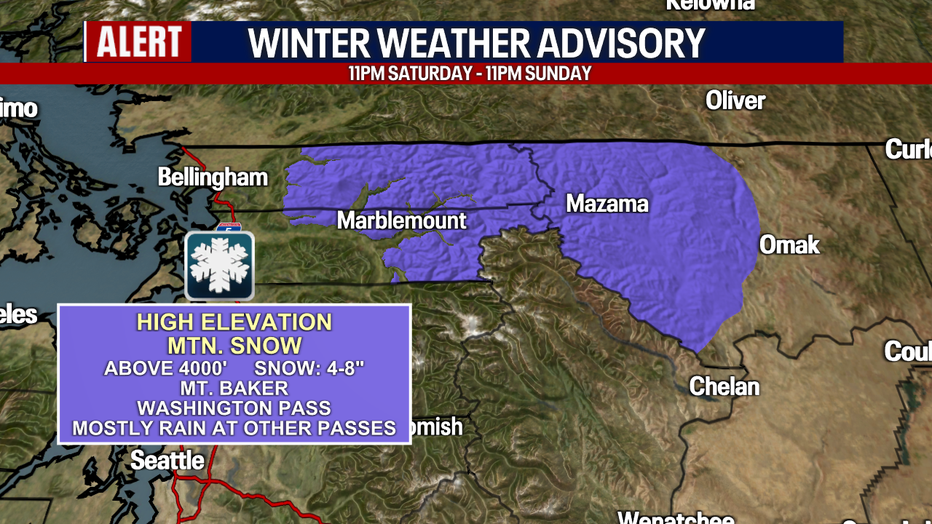 Wintry weather is predicted over the North Cascades late Saturday into Sunday.