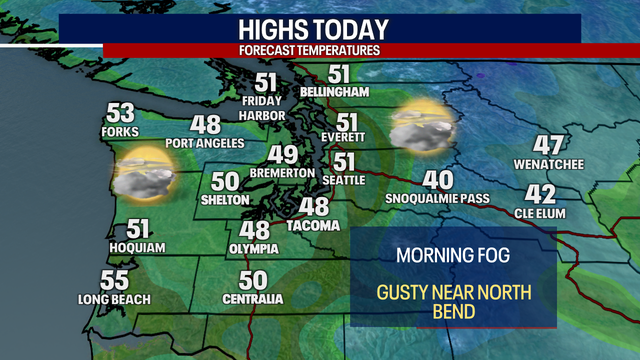 Seattle weather: Dry Wednesday with gusty Cascade gap winds
