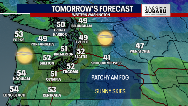 Seattle Weather: Dry skies with sunshine Friday, highs in the low 50s