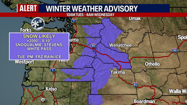 Seattle weather: Lowland rain and mountain snow Tuesday