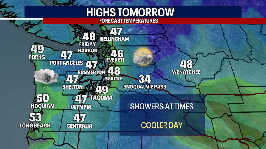 Afternoon high temperatures around the region on Monday.
