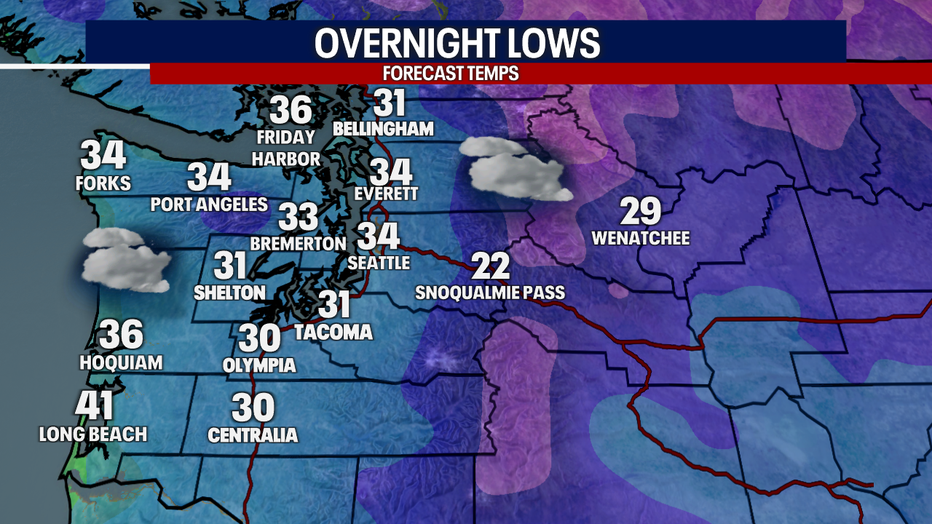 Overnight lows temperatures around Western Washington.