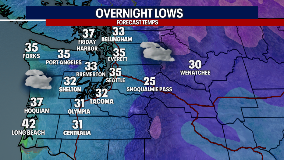 Overnight lows around Western Washington.