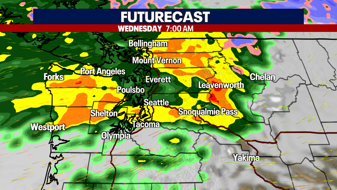 Heavy rain Wednesday, WA river flooding expected