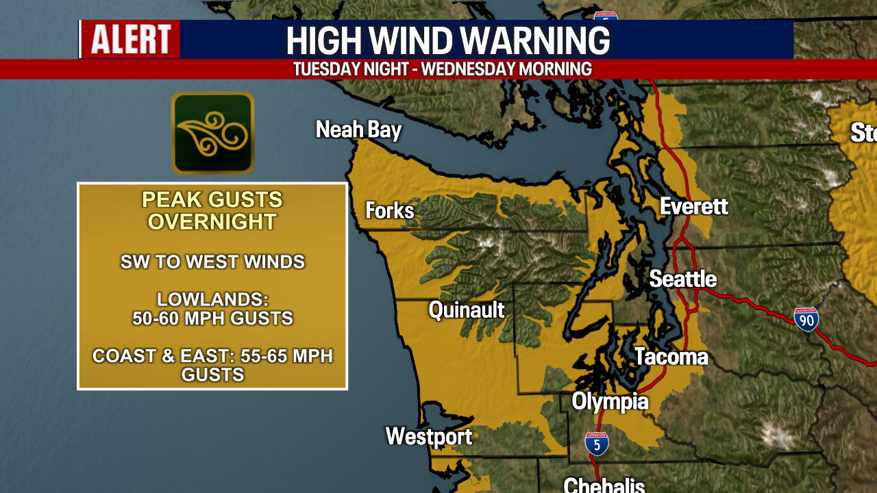 Seattle weather: Gusty wind, heavy rain, and mountain snow Tuesday night