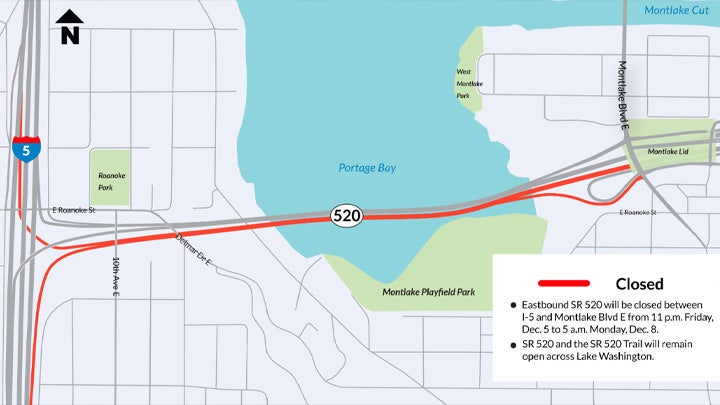WSDOT crews to close section of SR-520 in Seattle for construction