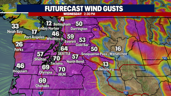 Seattle Weather: Calmer Tuesday, Stormy Christmas Eve with strong winds