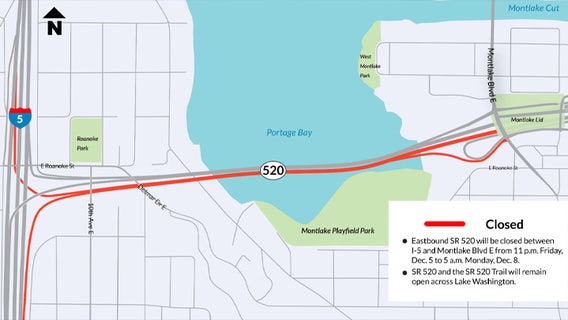 WSDOT crews to close section of SR-520 in Seattle for construction