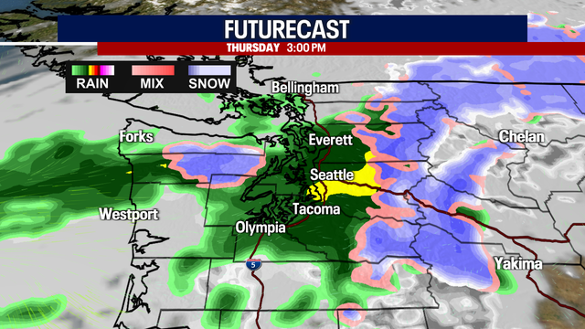 Seattle weather: Mountain snow moving in Christmas night