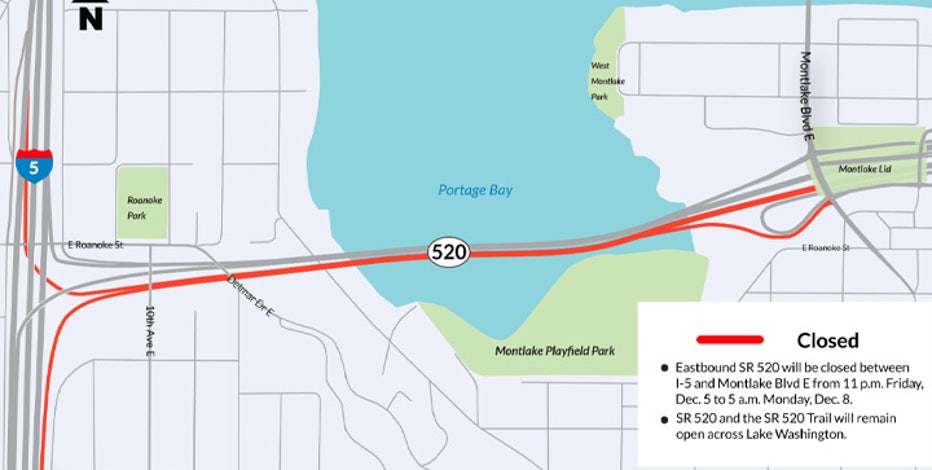 WSDOT crews to close section of SR-520 in Seattle for construction