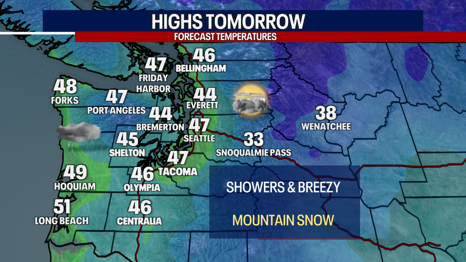 Forecast high temperatures around Western Washington.
