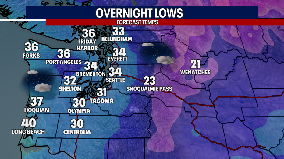 Overnight lows around Western Washington.