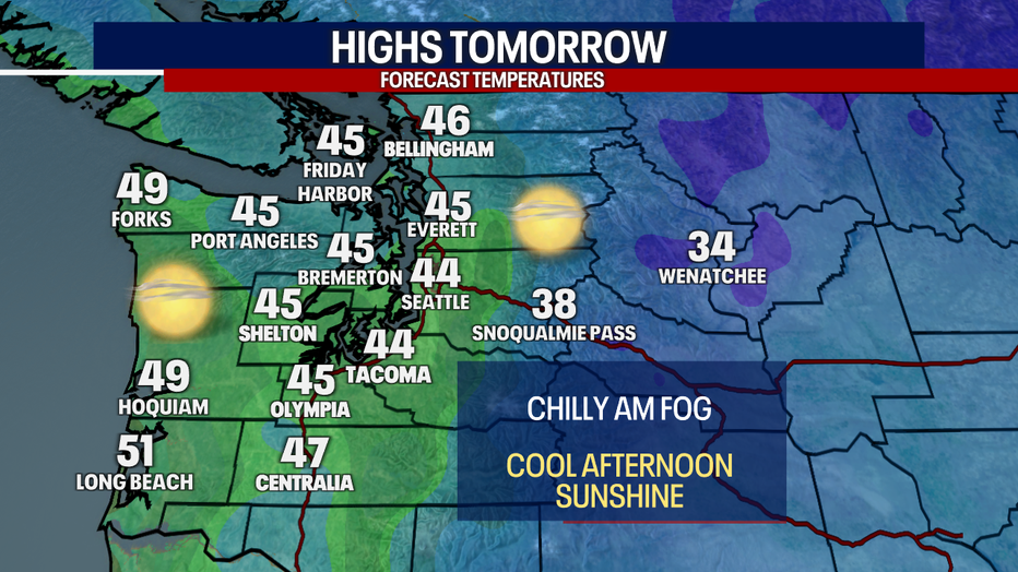 Forecast highs for the region on Wednesday.