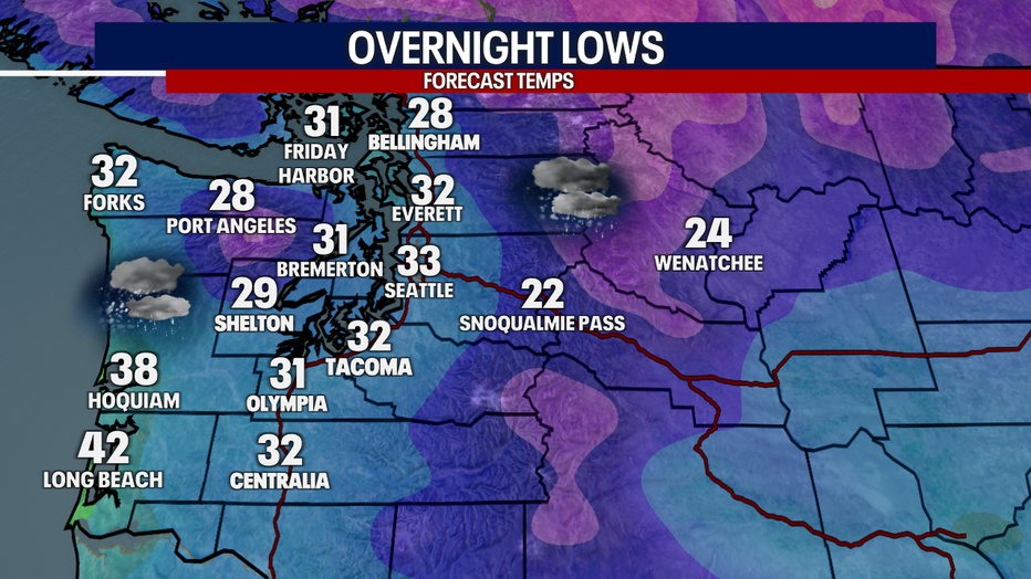Forecast lows around Western Washington.
