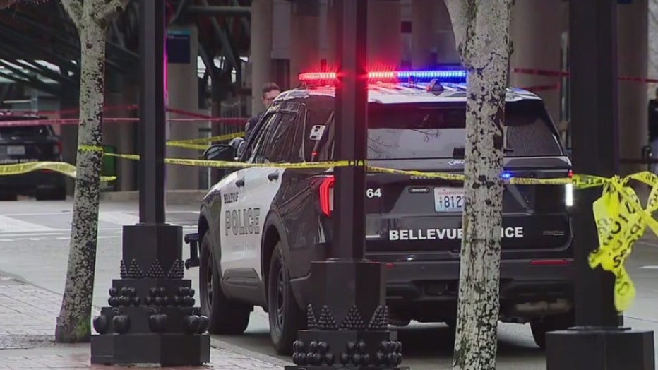 Police vehicle at the scene of an officer involved shooting in Bellevue WA