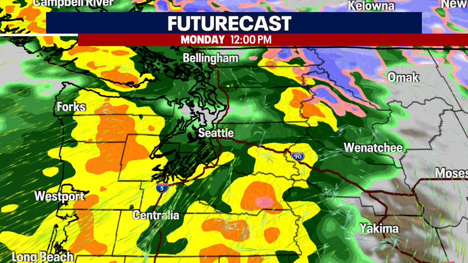 Rounds of heavy rain begin Monday.