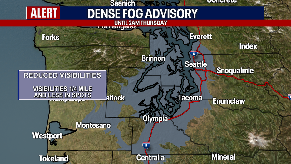 Thick fog rolling into Western Washington Wednesday night.
