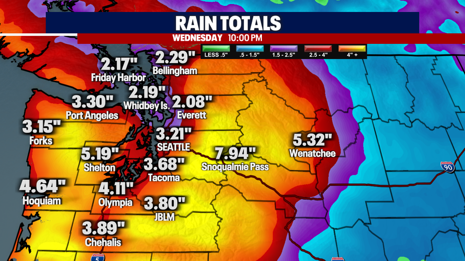Estimated rainfall amounts through Wednesday.