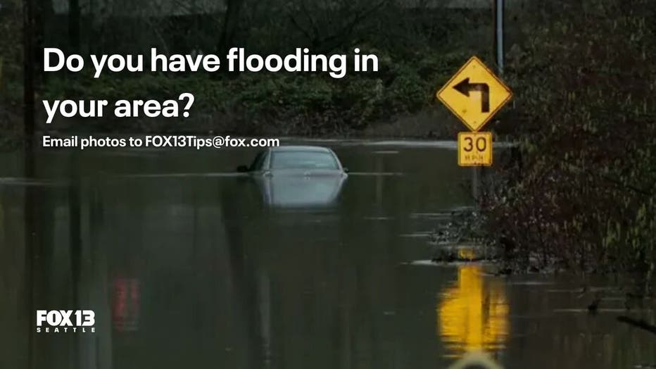 Flooding in Sumner Washington. Cars submerged by flood waters