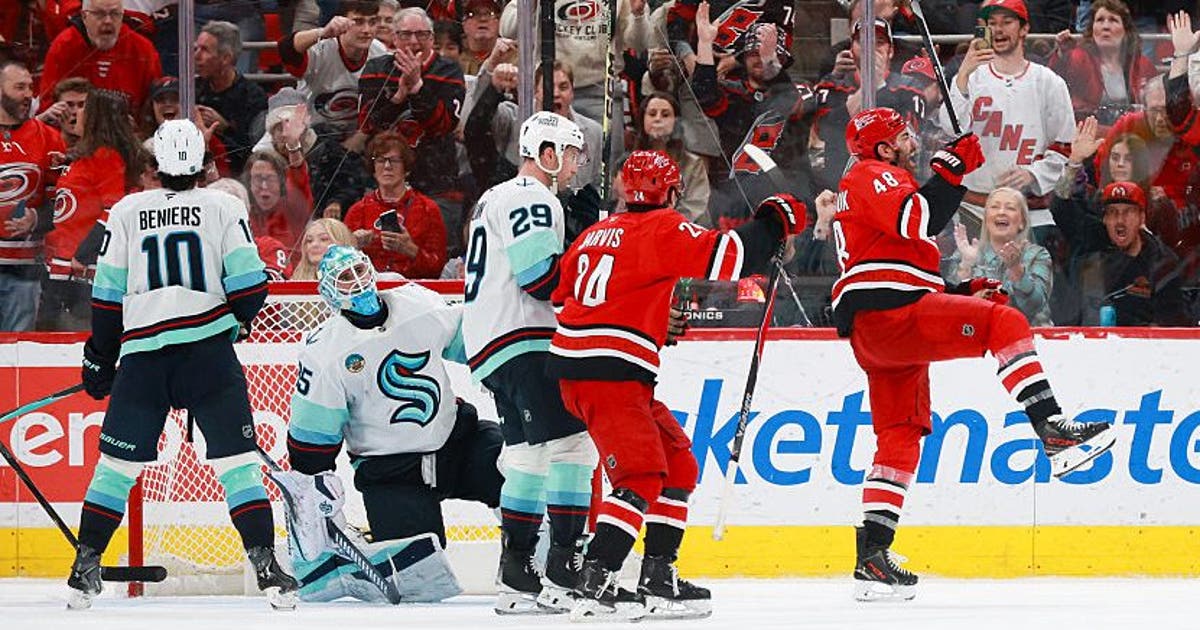 Hurricanes score twice in third period as Seattle Kraken lose 3-2