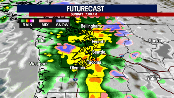 Sloppy weather at times in Seattle on Sunday