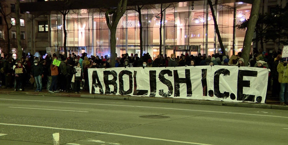 Around 200 protest fatal ICE shooting in front of Seattle's federal building