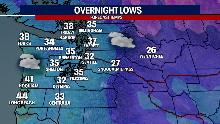 Forecast overnight lows around Western Washington.