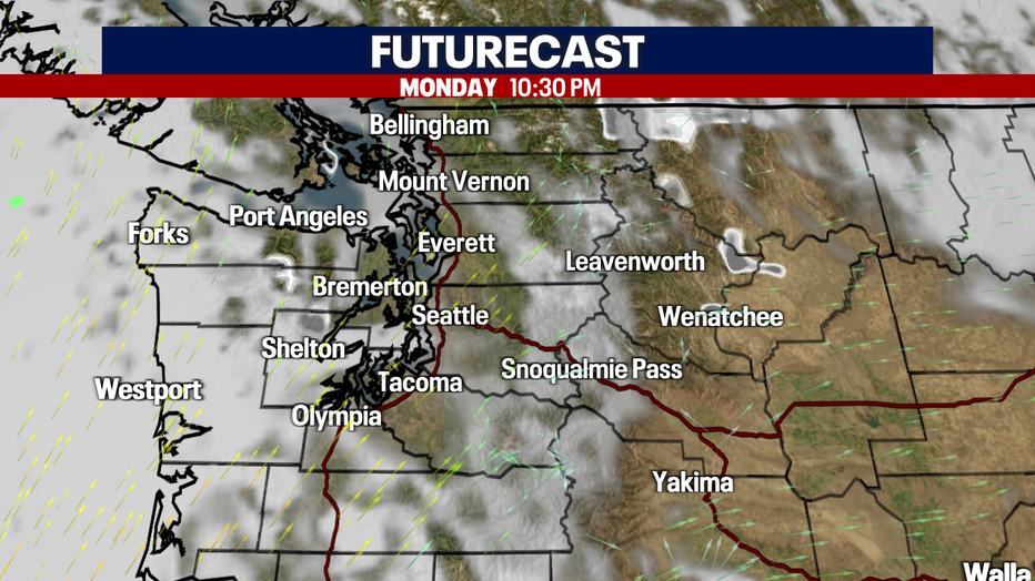 Forecast clouds and rain for Western Washington.
