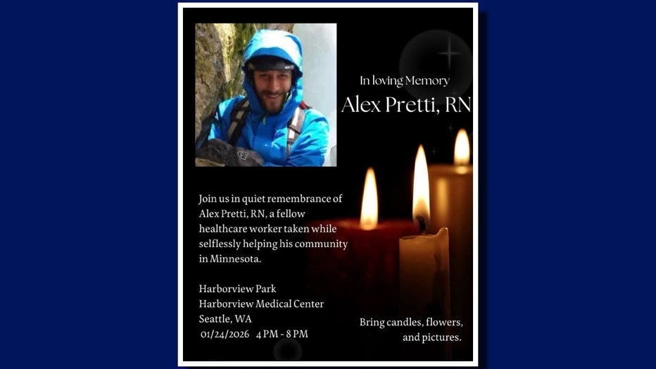 alex pretti vigil poster at harborview park at harborview medical center