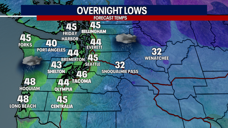 Forecast overnight lows around the region. 
