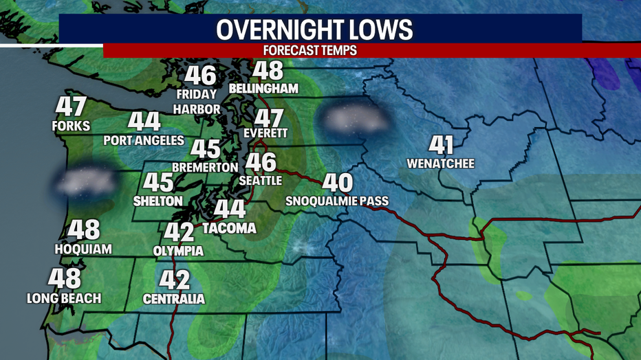 Forecast overnight lows around the region.