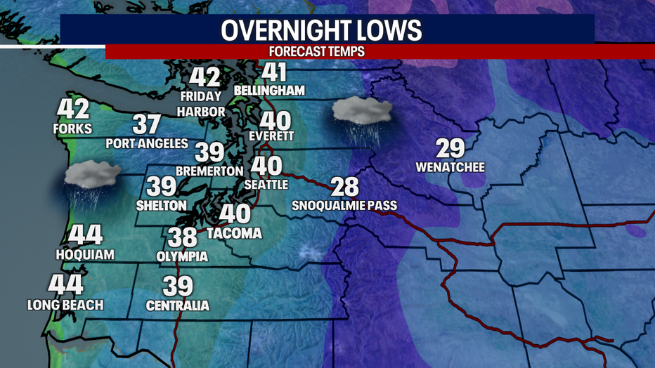 Forecast overnight lows around Western Washington.