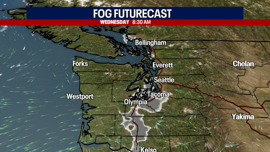 Foggy skies overnight in Western Washington.