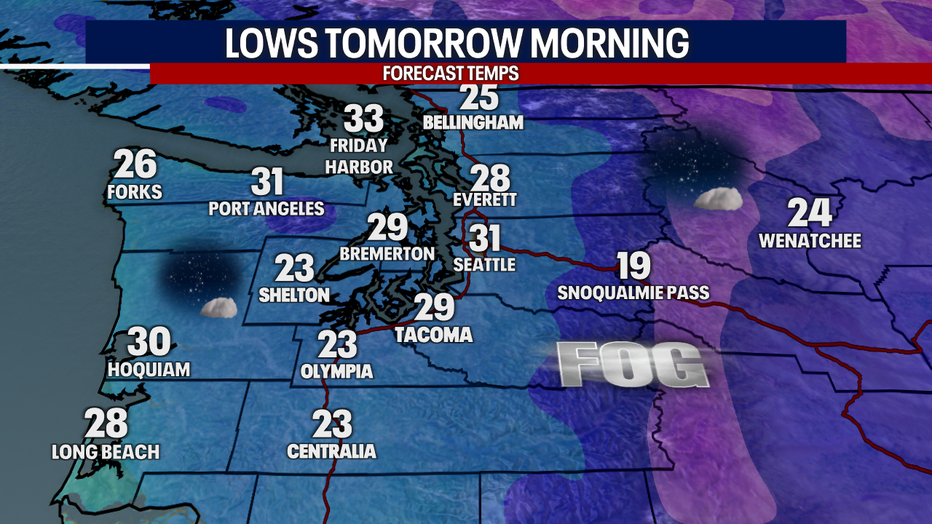 Dry and frigid air continues overnight in Seattle.