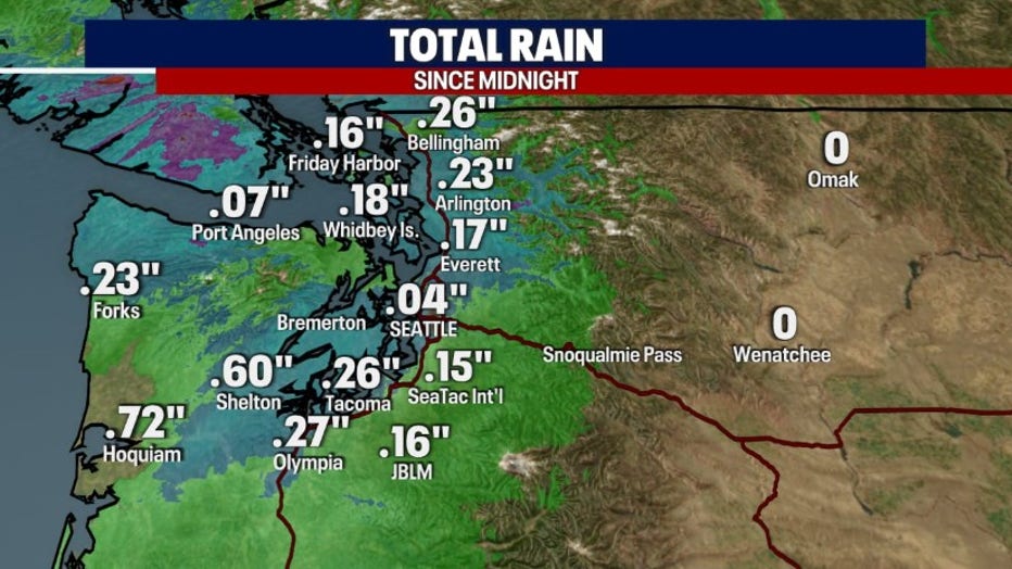 weather graphic for western washington showing rain totals across the region
