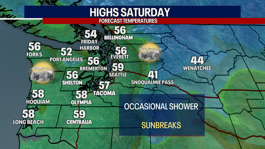 Slightly damp weather is in the forecast for Seattle on Saturday morning.