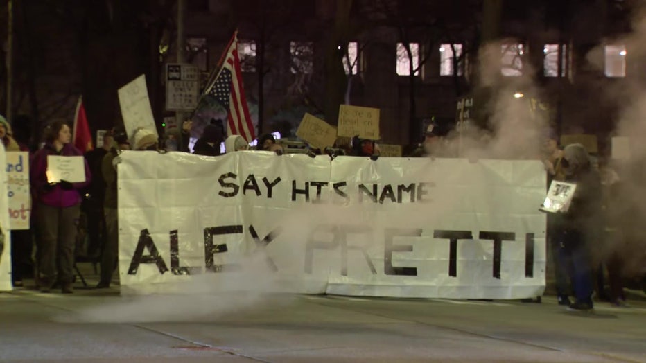 protesters occupy a crosswalk in downtown seattle near the federal courthouse on january 24 to protest the killing of alex pretti by border patrol agents in minneapolis earlier that day