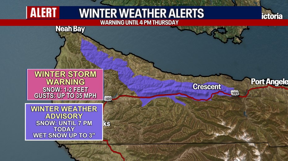 Along Lake Crescent, light snow accumulations are expected throughout Wednesday.