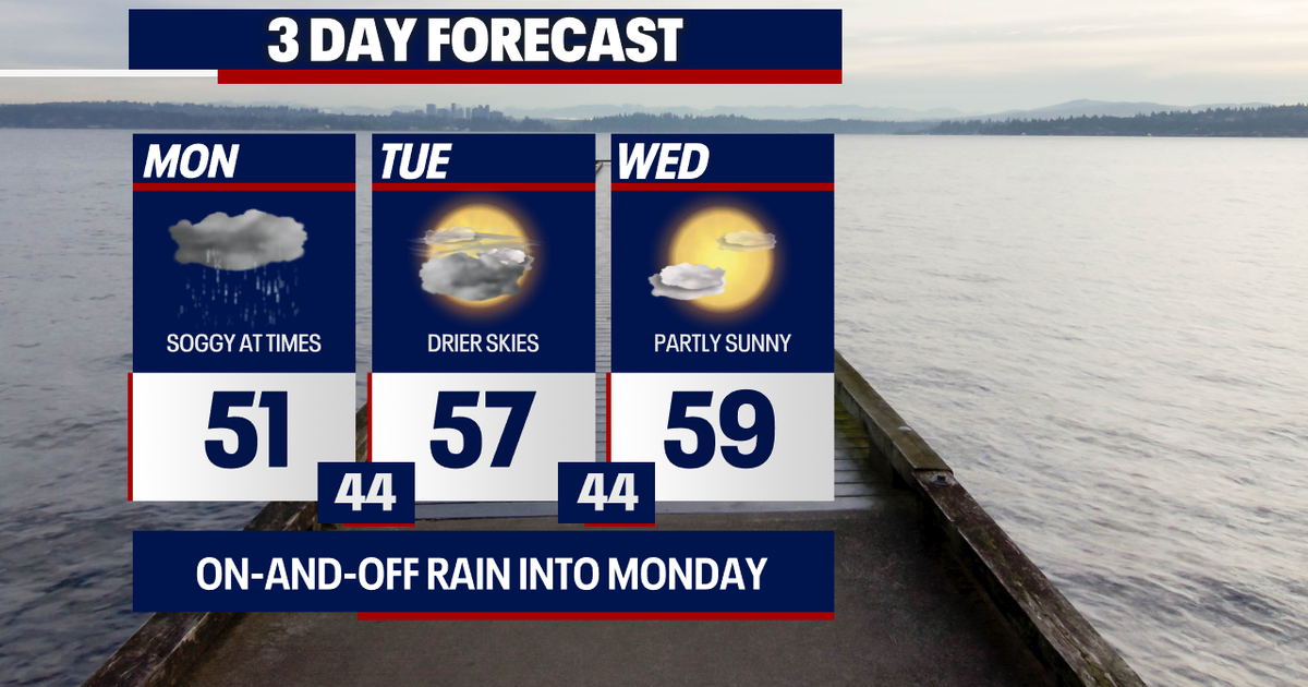 Drenching weather at times in Seattle on Monday