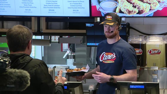Super Bowl champion Sam Darnold works a shift at Seattle's Raising Canes