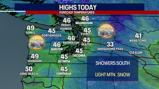 Seattle weather: Mostly cloudy Tuesday, showers mainly south and in the Cascades