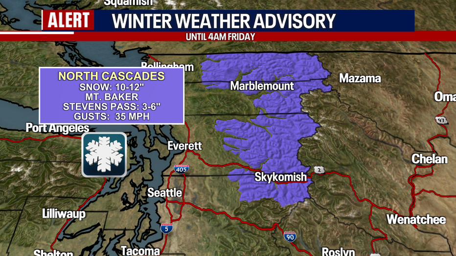 More snow heading to parts of the Cascades.