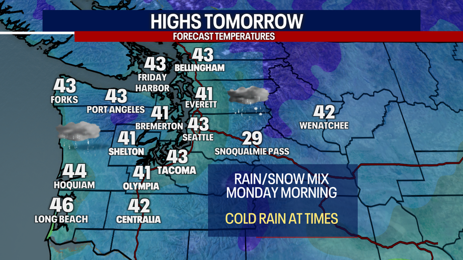 Forecast high temperatures around Western Washington.