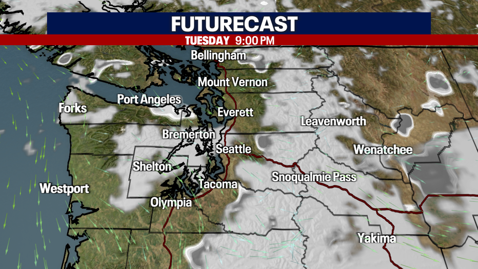 Mainly dry night ahead for Tuesday evening. 