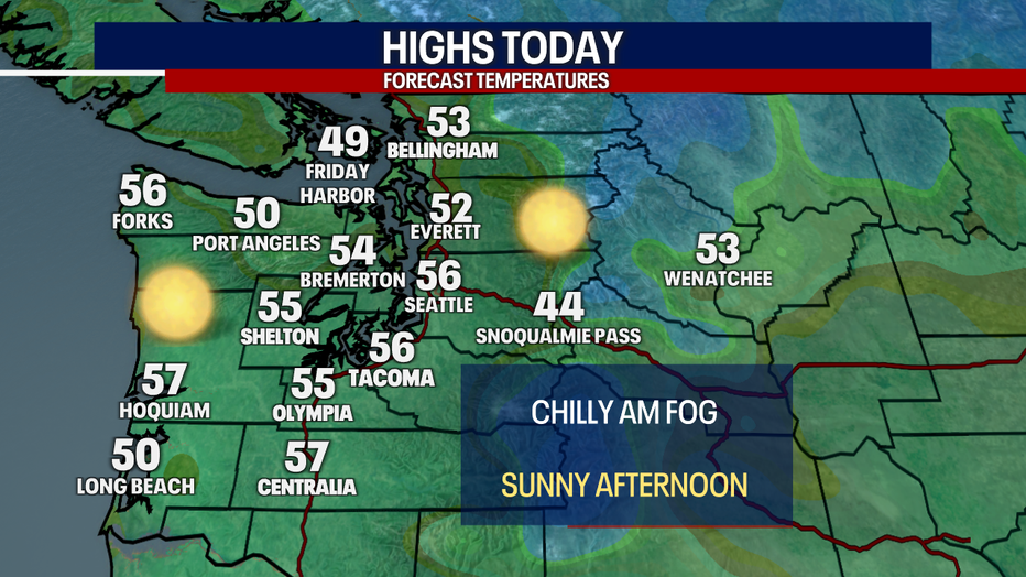 Forecast highs around the region on Sunday. 