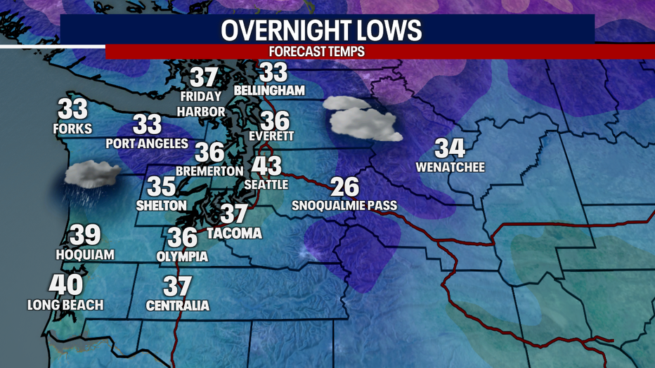 Forecast low temperatures around Western Washington.