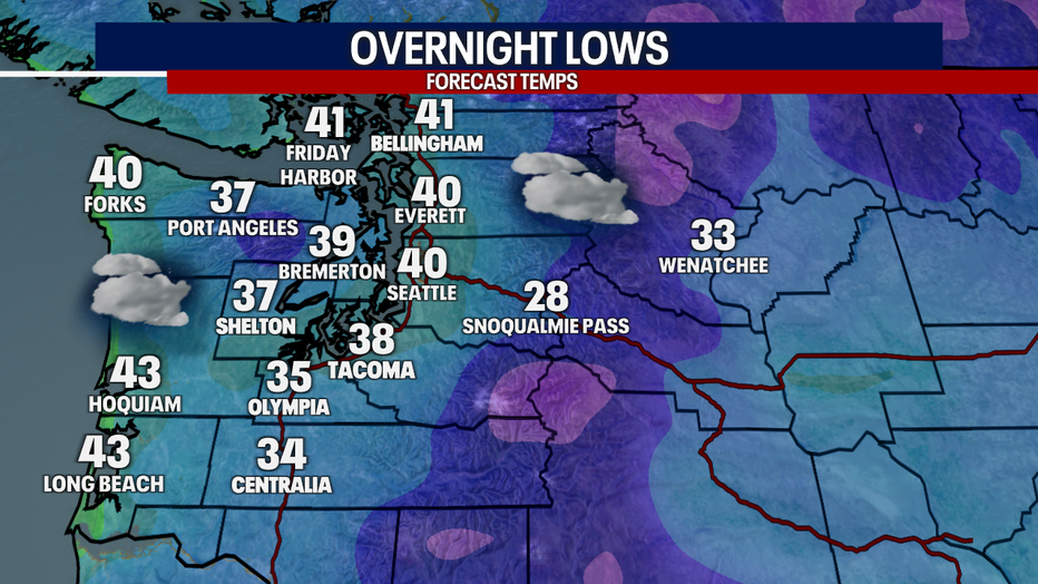 Forecast lows around the region. 