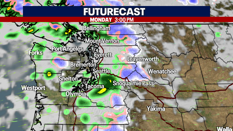 Futurecast clouds and rain for the region on Monday.